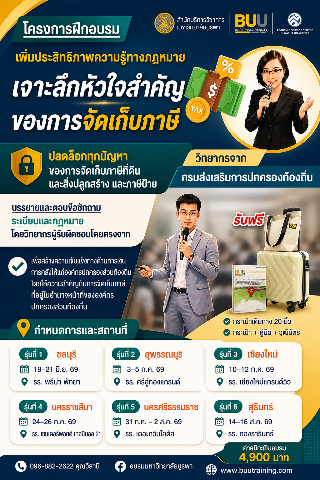   โครงการฝึกอบรม “เพิ่มประสิทธิภาพความรู้ทางกฎหมาย เจาะลึกหัวใจสำคัญของการจัดเก็บภาษี ปลดล๊อกทุกปัญหา  ของการจัดเก็บภาษีที่ดินและสิ่งปลูกสร้าง และภาษีป้าย”