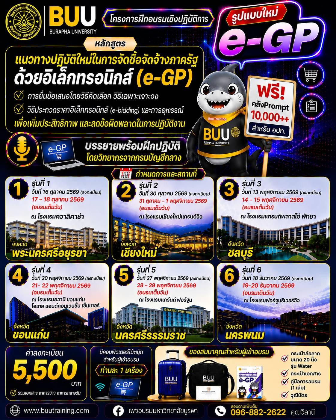 หลักสูตร “แนวทางปฏิบัติใหม่ในการจัดซื้อจัดจ้างภาครัฐด้วยอิเล็กทรอนิกส์ (e-GP)  การยื่นข้อเสนอโดยวิธีคัดเลือก วิธีเฉพาะเจาะจง วิธีประกวดราคาอิเล็กทรอนิกส์ (e-bidding)  และการอุทธรณ์ เพื่อเพิ่มประสิทธิภาพ และลดข้อผิดพลาดในการปฏิบัติงาน”